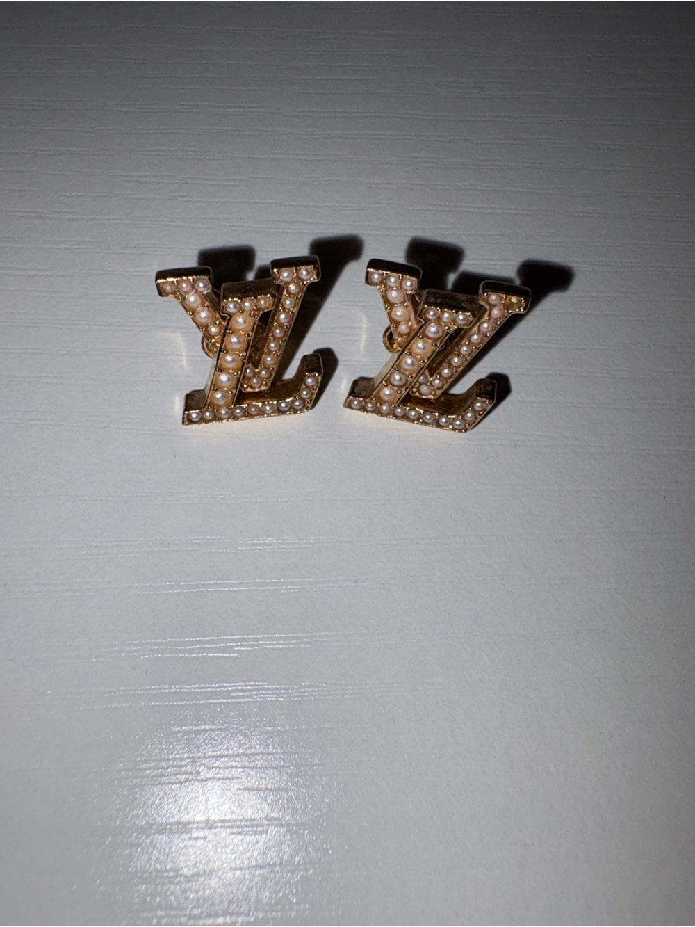 2023 Gold Plated Faux Pearl LV Iconic Stud Earrings with appraisal
